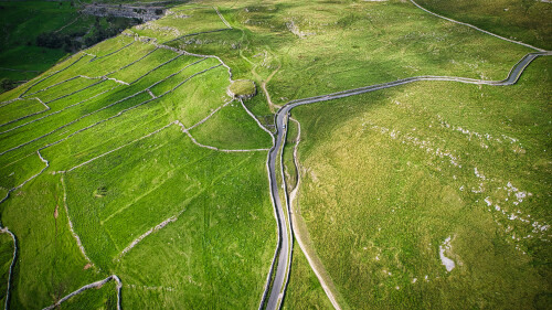 Aerial view of the countryside in mountains in Yorkshire