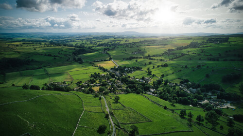 Aerial view of the little town in Yorkshire Dales