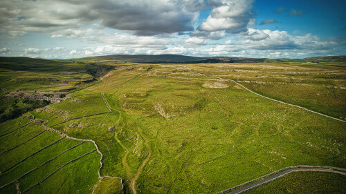 Scenic aerial view of the hills with clouds in Yorkshire