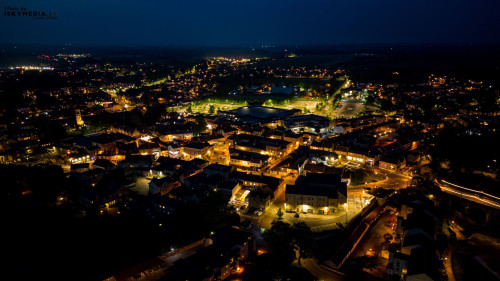 Aerial view of the town during the night