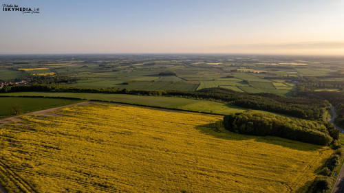Aerial view of the farm land during the summer in Yorkshire