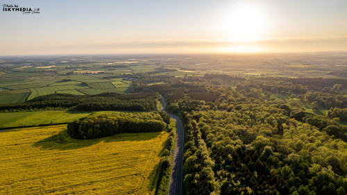 Scenic aerial view of the sunset above the forest in Yorkshire