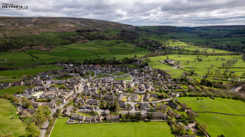 Aerial view of the small village in Yorkshire Dales