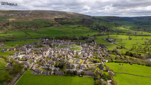 Aerial view of the small village in Yorkshire Dales