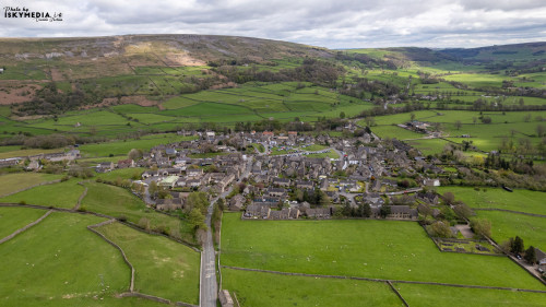 Aerial view of the small village in Yorkshire Dales