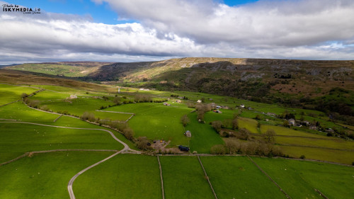 Aerial view of the hills and fields in Yorkshire