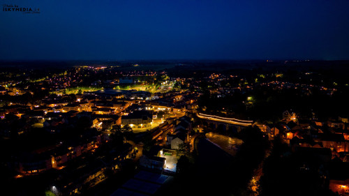 Aerial view of the town during the night